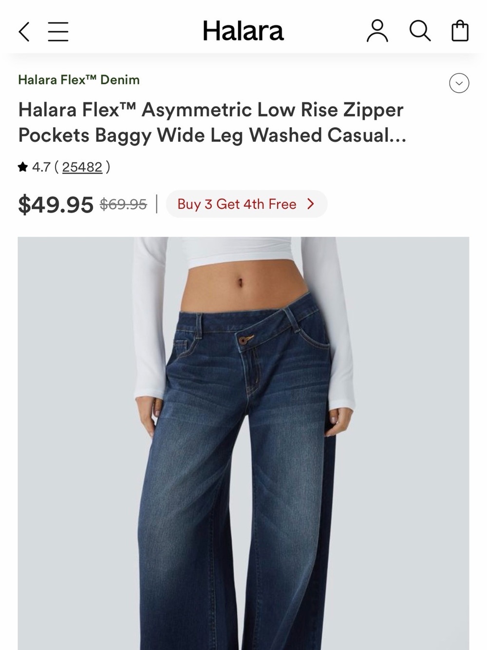 HALARA Wide Leg Washed Denim Jeans - Dark Blue